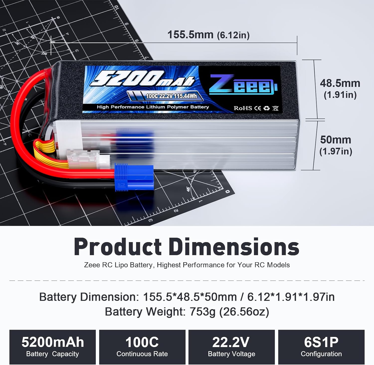 Zeee 6S 5200mAh Lipo Battery 2 - Drone Battery 6S 评论和价格